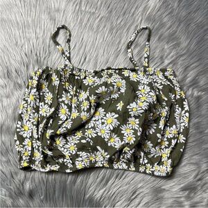 T&B Girls Green Daisy Floral Crop Top Size M 8/10